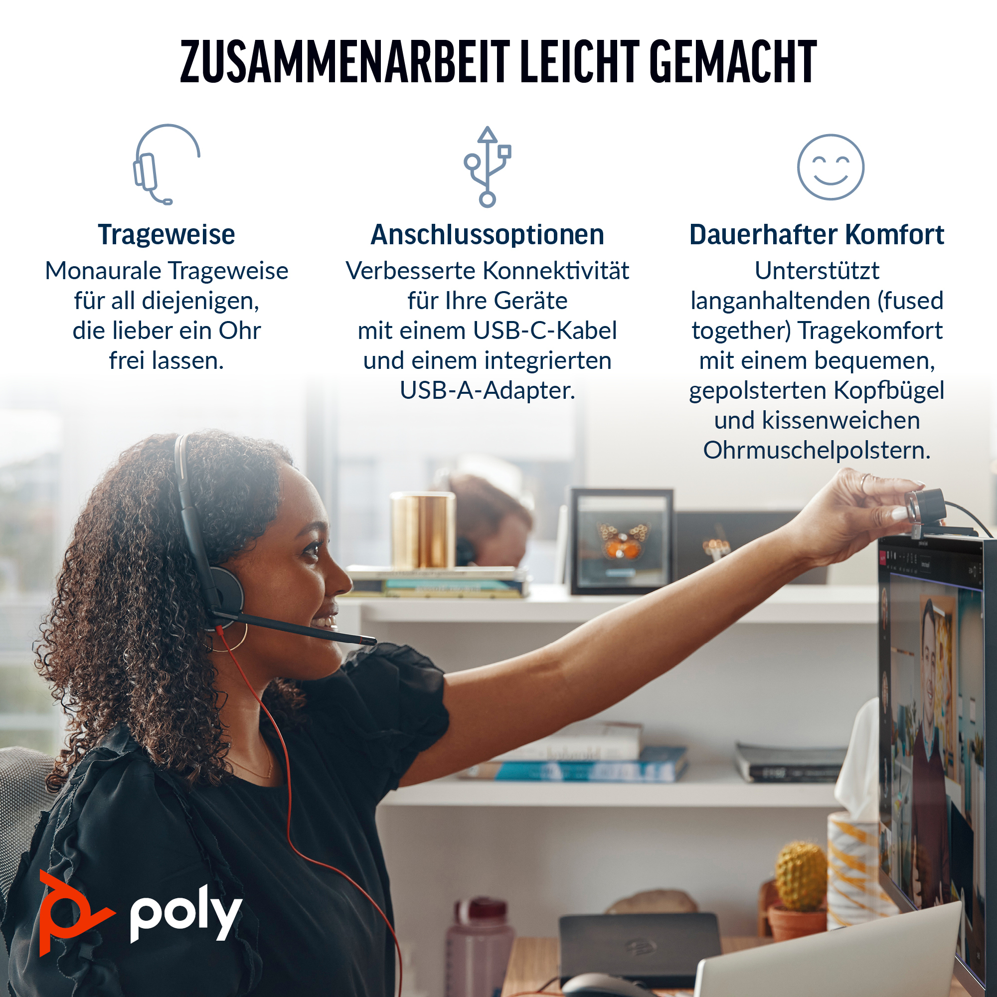 Poly Blackwire 3310-M Microsoft Teams Headset USB-C Schwarz