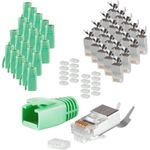 S/CONN maximum connectivity Netzwerk Modular Stecker RJ45 SET für Verlegekabel bis AWG 23, Stecker mit Zugentlastung, Einführhilfe und Tülle, grün VE 20 (72067-20G)