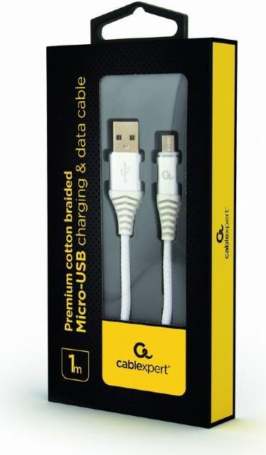 Gembird CC-USB2B-AMMBM-1M-BW2 USB Kabel USB 2.0 Micro-USB B USB A Silber - Weiß (CC-USB2B-AMMBM-1M-BW2)