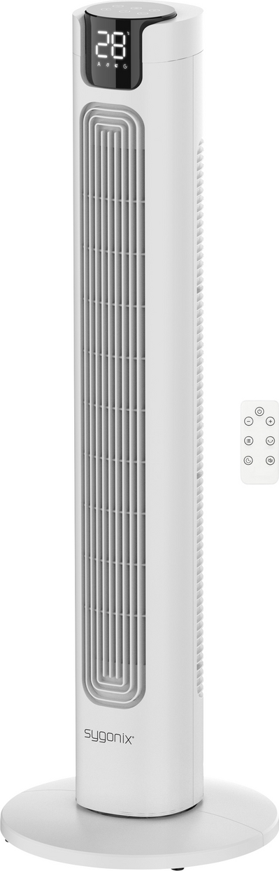 Sygonix Turmventilator 50 W Ø 315 x 942 mm Weiß Oszillierend Timer LED-Display Fernbedienung