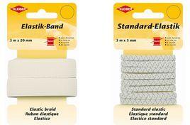 KLEIBER Elastik-Band / Gummiband, 3 m x 5 mm, weiß/rot Standard-Elastikband, Material: 65% Polyester, 35% Elastomer - 1 Stück (71089)