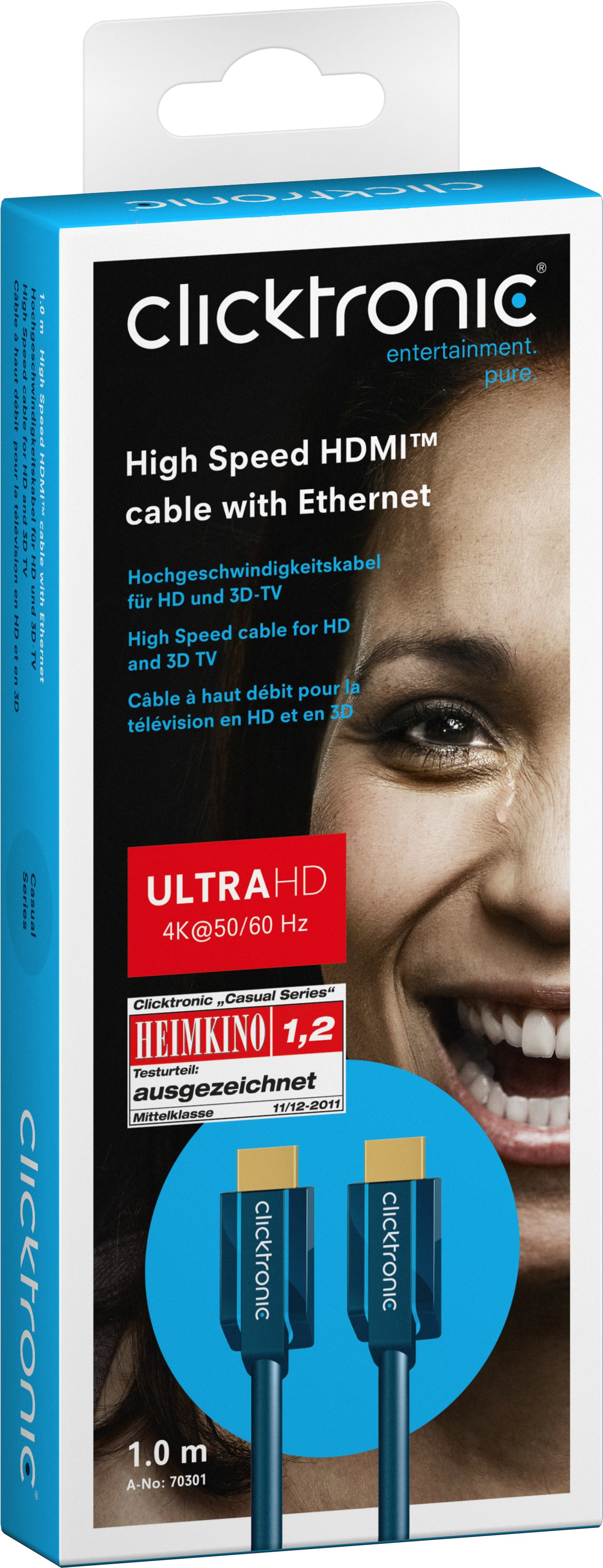 ClickTronic Casual Series HDMI-Kabel mit Ethernet 1 m 10,2 Gbit/s Blau