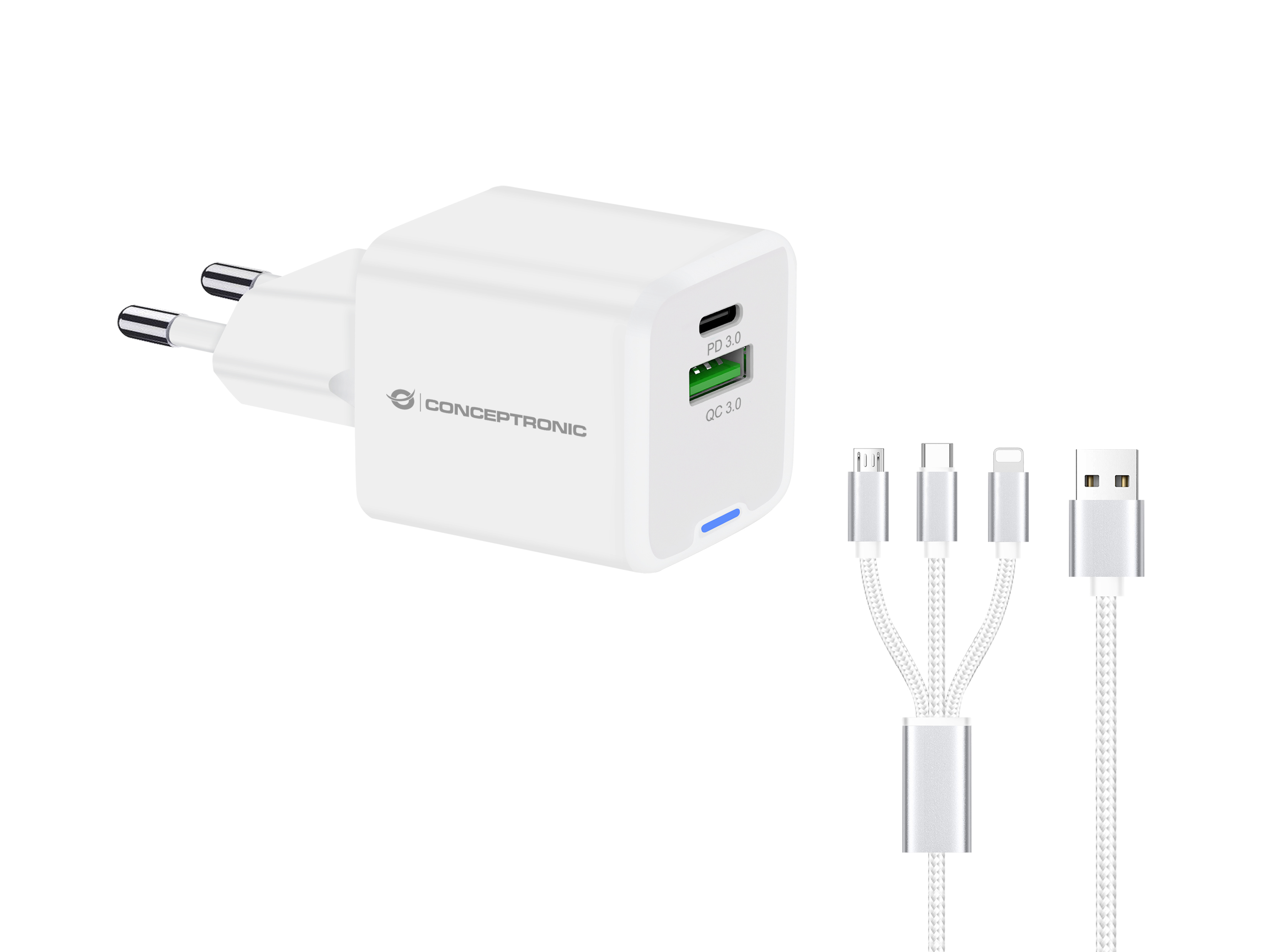 Conceptronic ALTHEA16W Ladegerät 33W 2-Port GaN USB-C USB-A Weiß