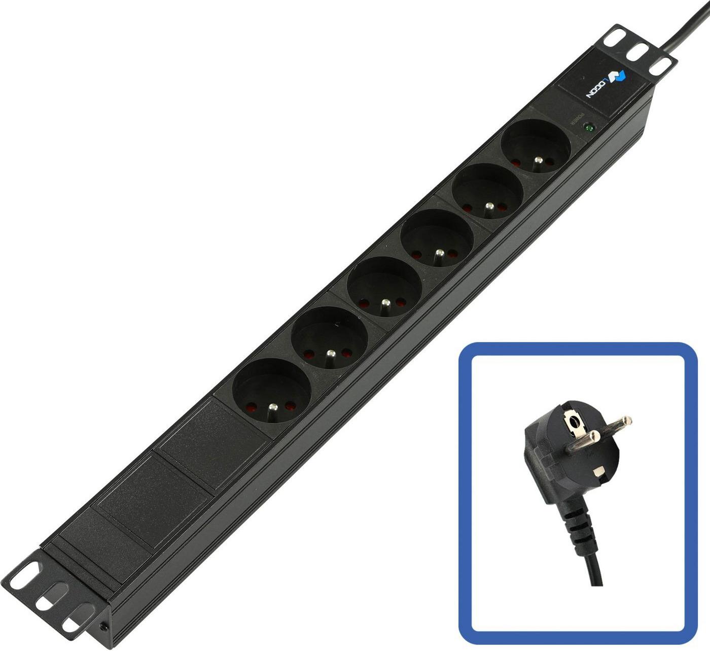 Lanview TUPS045 Power Strip 19" 6-fach 1U Rack-Steckleiste mit LED-Anzeige Schwarz