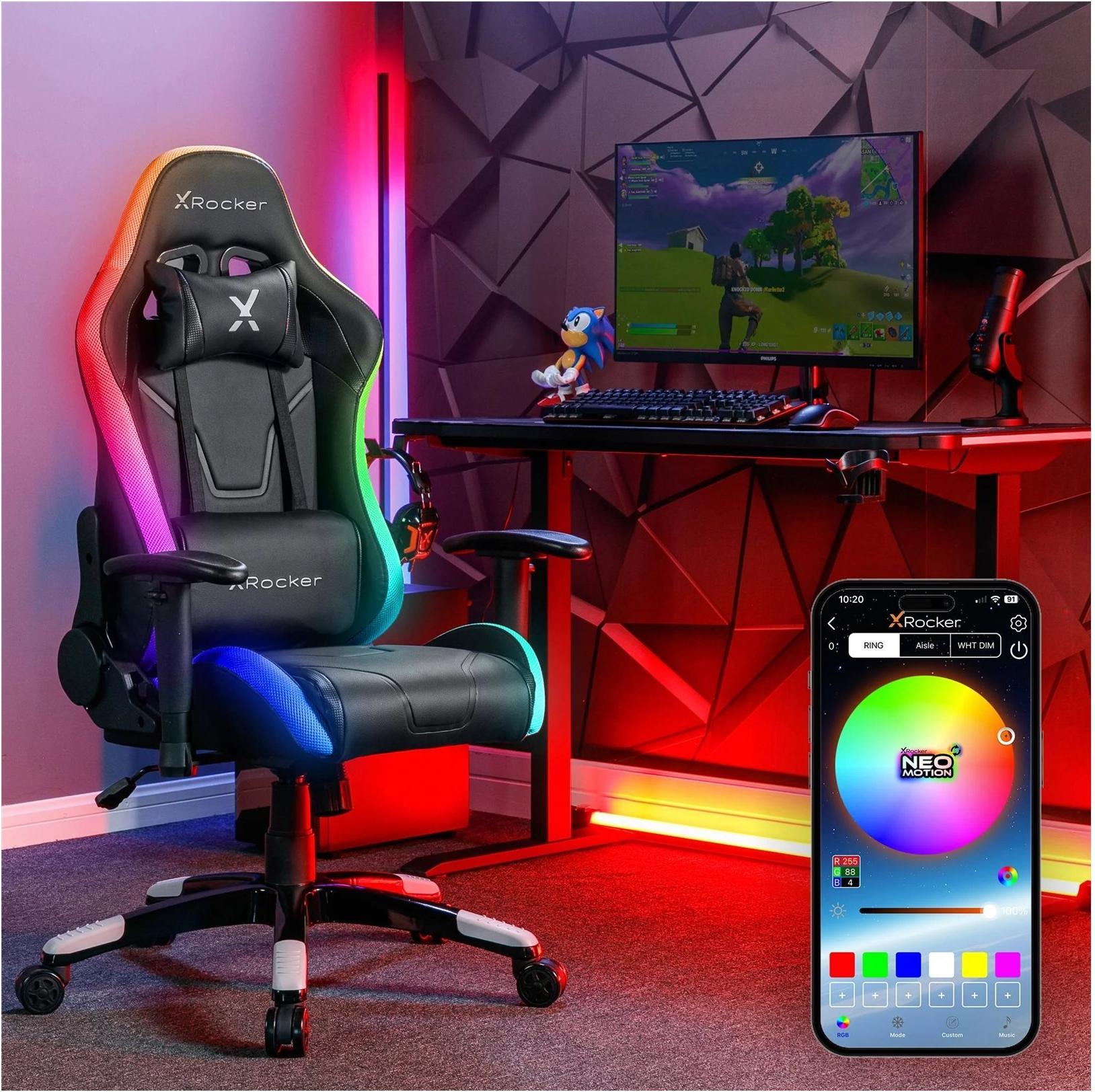X Rocker Agility Compact Junior Gaming-Bürostuhl mit LED-Beleuchtung und App-Steuerung Schwarz