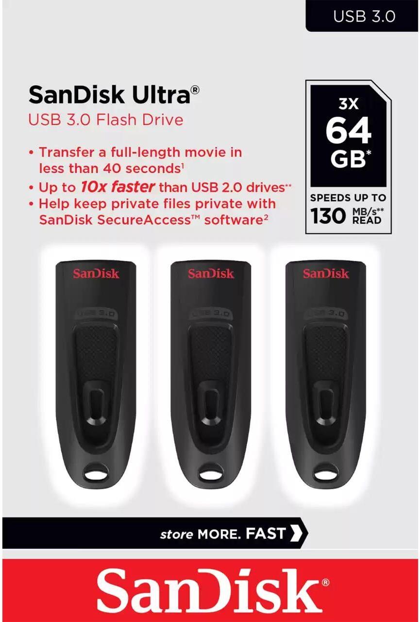 SanDisk Ultra 64 GB USB 3.0 3er-Pack Schwarz