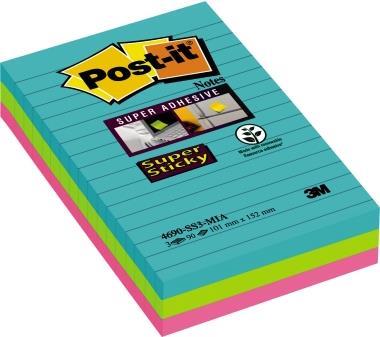 Post-it Super Sticky Notes 4690S3MI 101x152mm f.sort. 3 St./Pack. (4690S3MI)