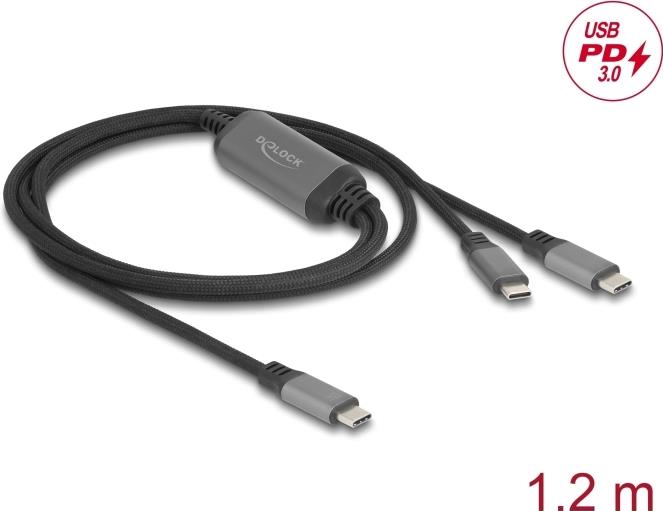 Delock USB-C™ Y-Kabel 1 x Stecker zu 2 x Stecker PD 3.0 100 W Intelligente Stromaufteilung 1,2 m (81271)