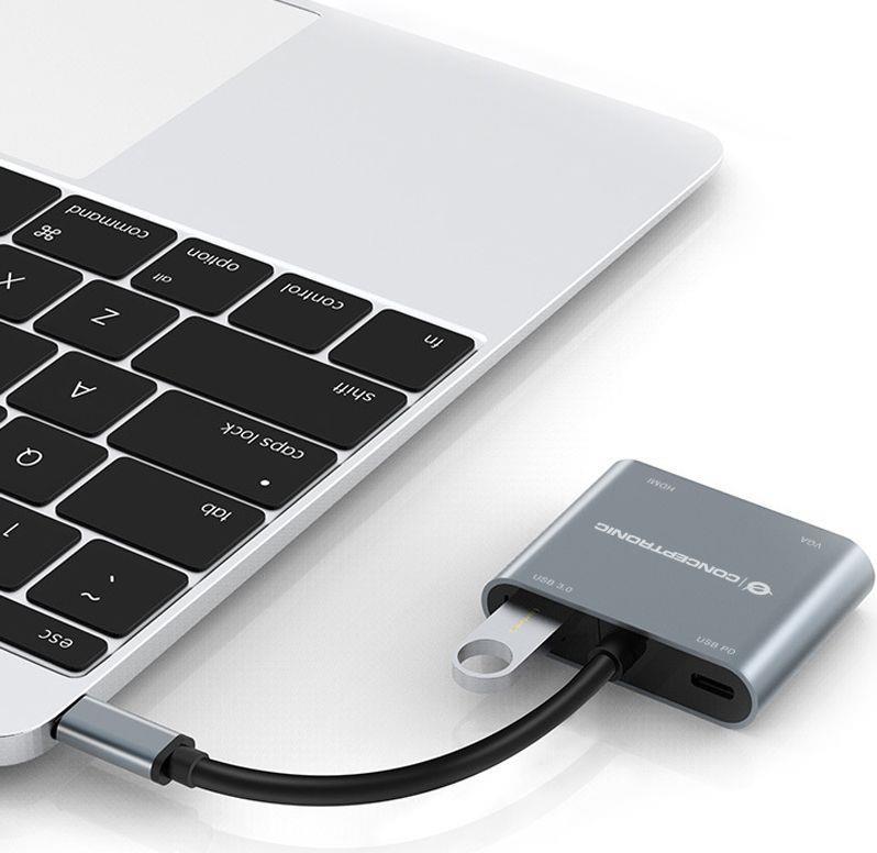 Conceptronic DONN16G USB-C Dockingstation HDMI VGA Power Delivery 100 W Grau