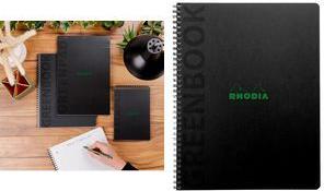 RHODIA Collegeblock GREENBOOK, DIN A5+, liniert, schwarz Umschlag aus flexiblem, recycelbarem Recyclingkarton - 1 Stück (119935C)