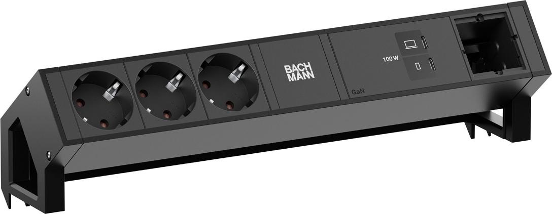 Bachmann DESK2 Schreibtischsteckdose 3x Schuko 1x USB-C PD 100W schwarz RAL9005