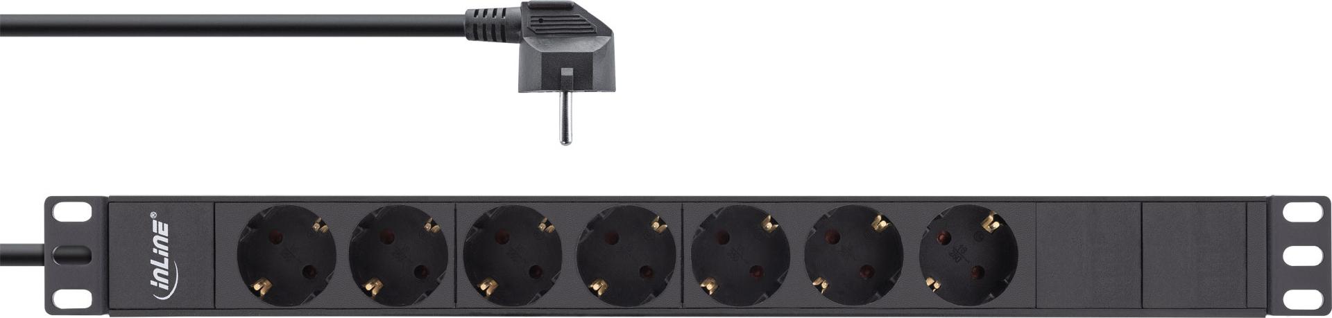 InLine 19" Steckdosenleiste 7-fach Schutzkontakt ohne Schalter 2m Schwarz