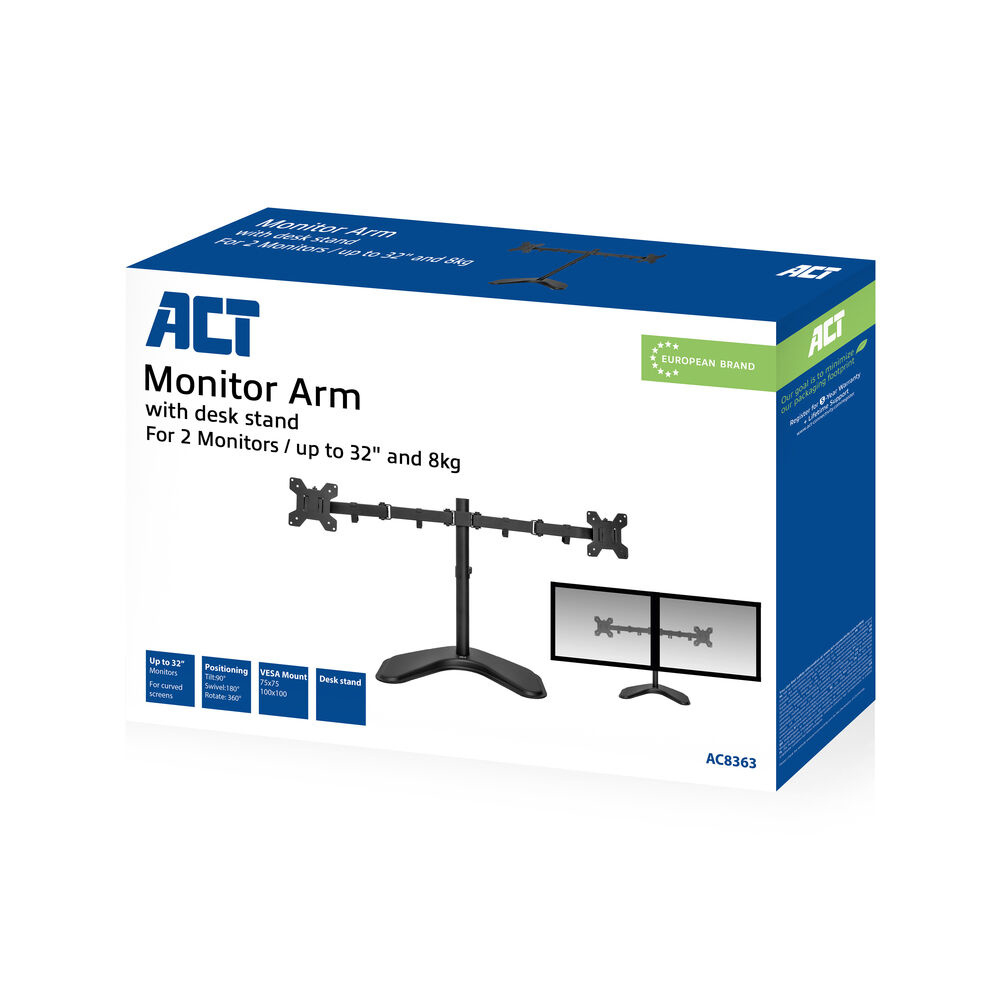 ACT Essentials Monitorhalterung Tischständer für 2 Monitore bis 32" Schwarz