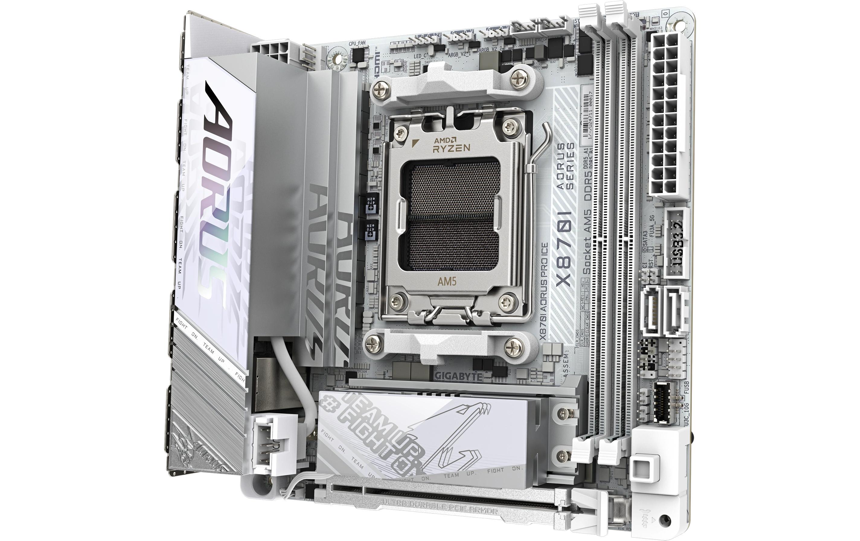 Gigabyte AORUS X870I AORUS PRO ICE Mainboard Mini-ITX Sockel AM5 AMD X870 Weiß