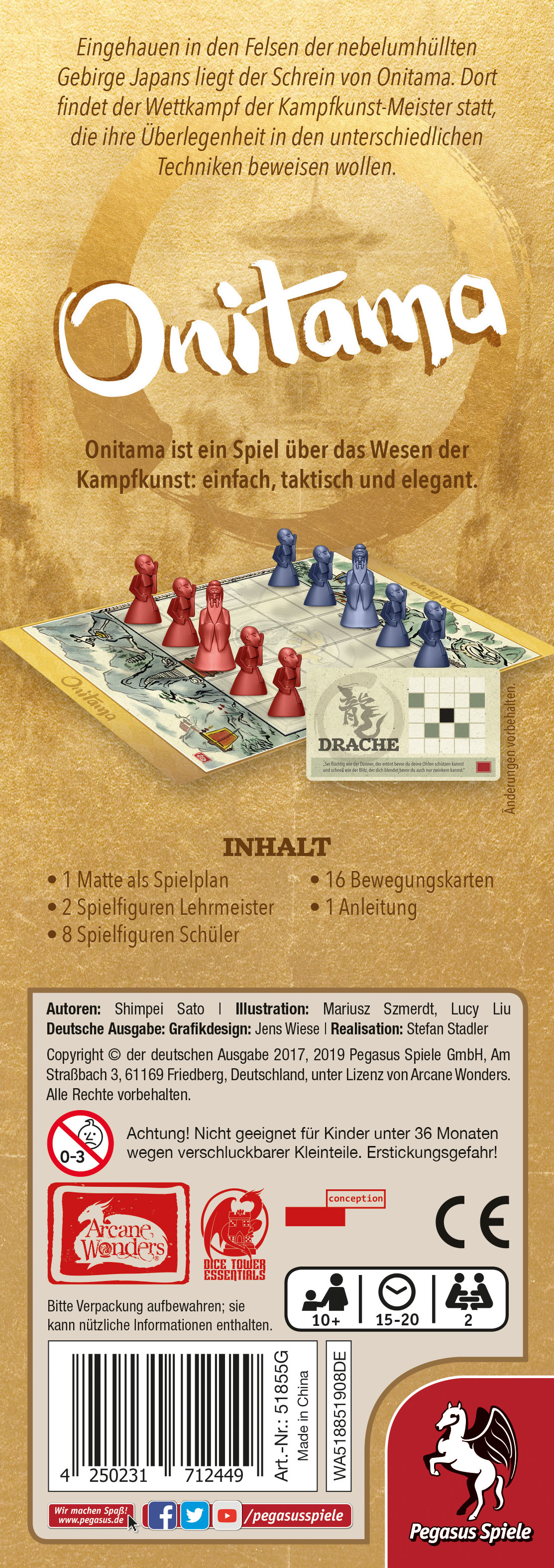 Pegasus Spiele Onitama – Strategisches Brettspiel für Familien ab 10 Jahren