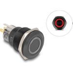 Delock Druckschalter zum Einbau schwarz 22 mm 12 V 5 x Lötanschluss LED rot (22015)