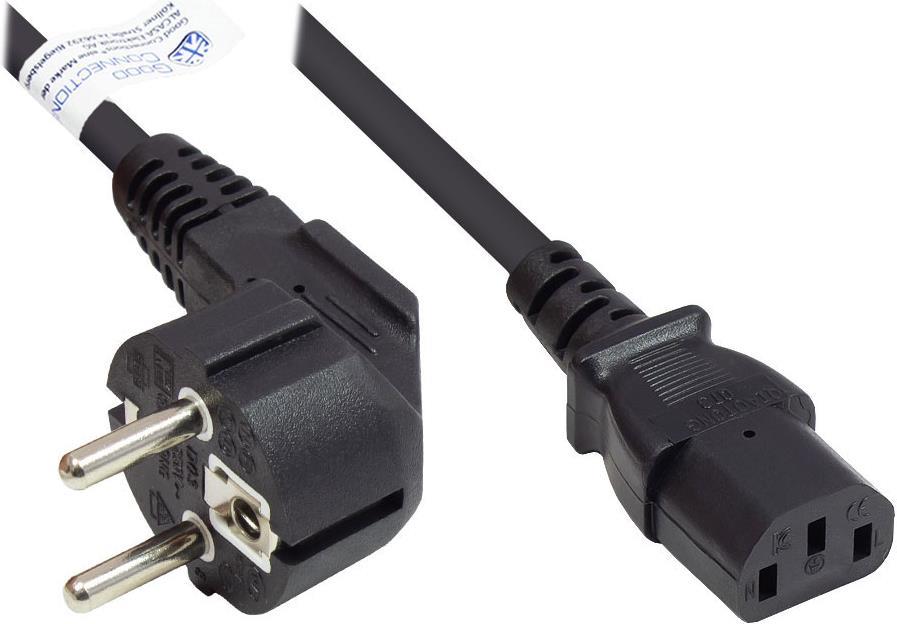 Netzkabel Schutzkontakt-Stecker Typ E+F (CEE 7/7, gewinkelt) an C13 (gerade), schwarz, 1,50 mm², 10 m, Good Connections® (P0130-S100)