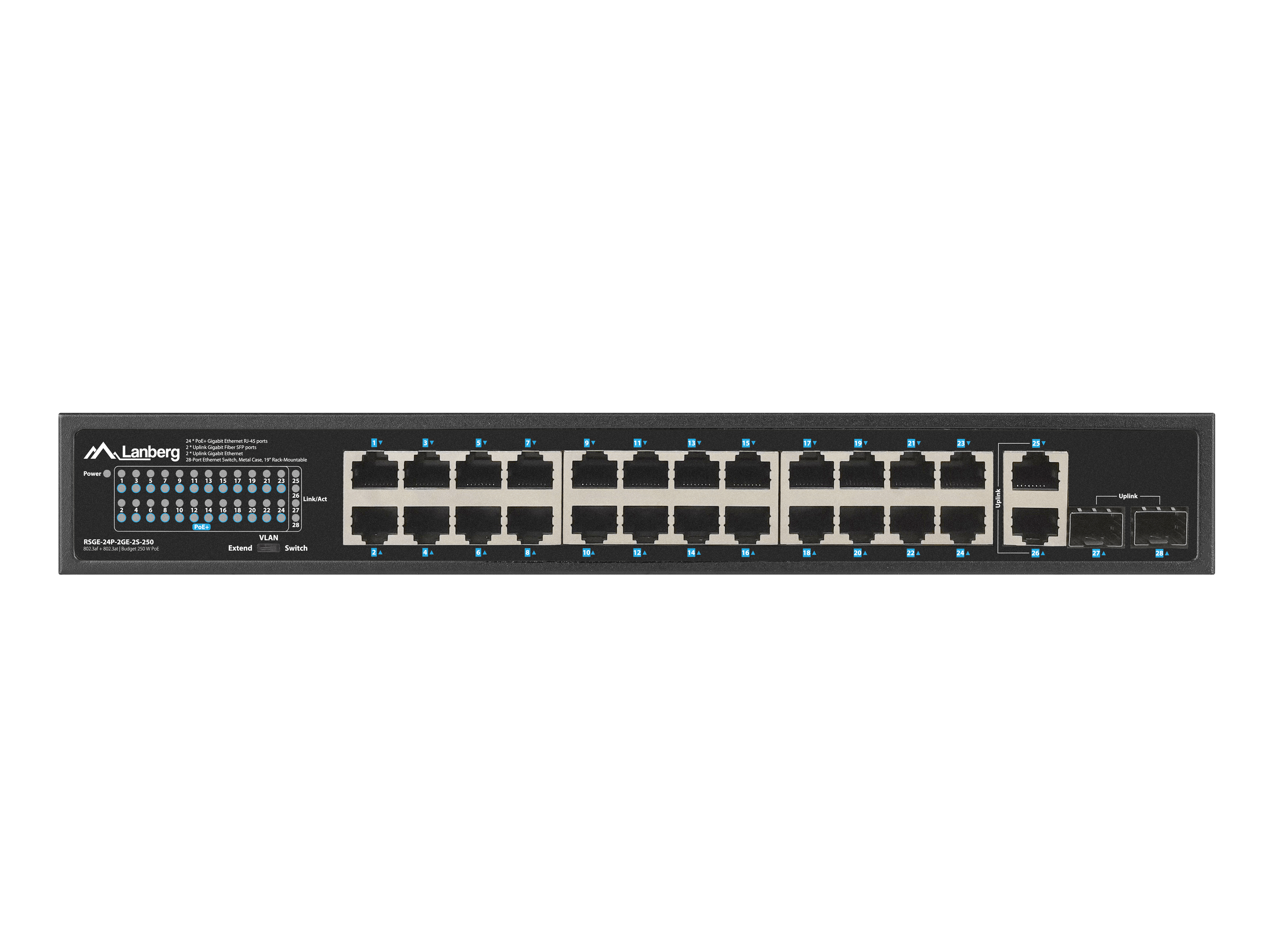 Lanberg RSGE-24P-2GE-2S-250 Netzwerk-Switch Unmanaged 24 Ports PoE+ Schwarz