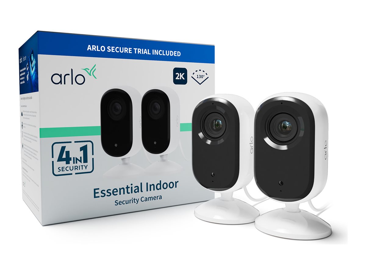 Arlo Essential Indoor 2K Netzwerk-Überwachungskamera 2er-Set 2560 x 1440 Kabellos Wi-Fi Audio Tag & Nacht Weiß