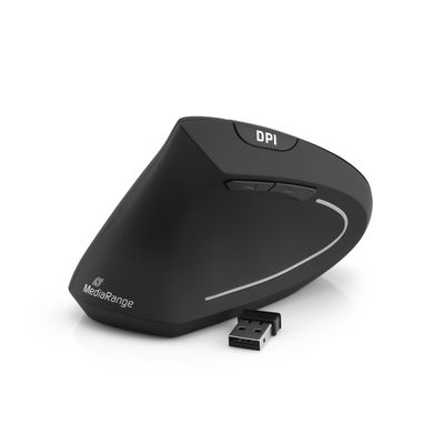 MediaRange MROS233 Vertikale Maus kabellos 2.4 GHz 6 Tasten 1600 DPI Ergonomisch für Linkshänder Schwarz