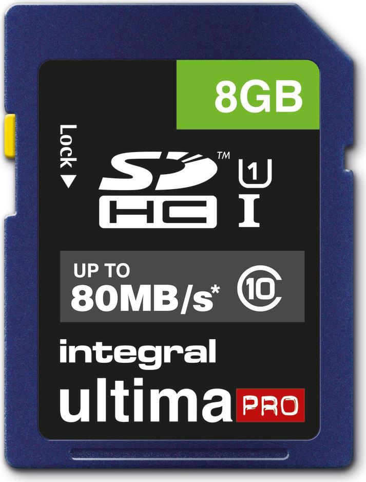 Integral 8GB ULTIMAPRO SDHC/XC 80MB CLASS 10 UHS-I U1 SD (INSDH8G10-80U1)