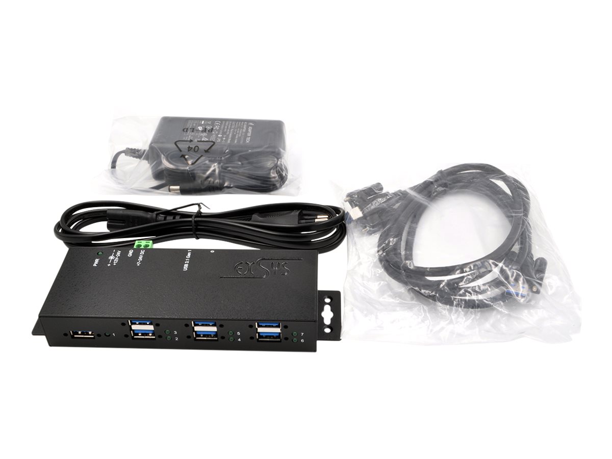 Exsys EX-1189HMVS-3 USB-Hub 7x USB 3.2 Gen 1 Metallgehäuse Schwarz