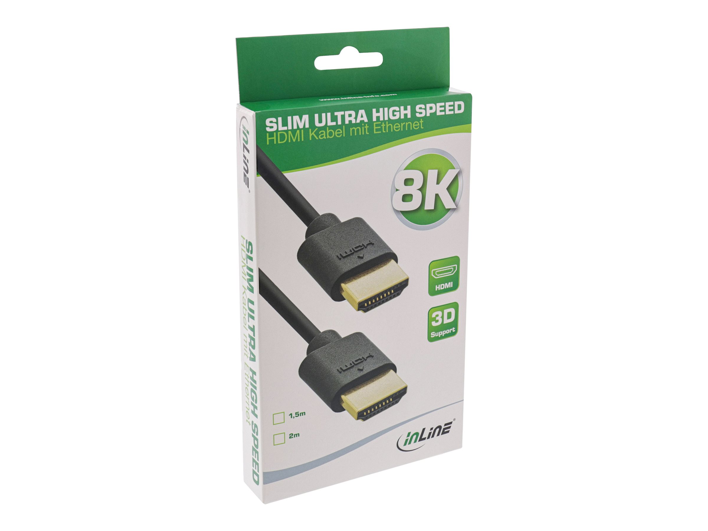 InLine Slim Ultra High Speed HDMI Kabel mit Ethernet HDMI 2.1 8K4K 48 Gbit/s 2 m Schwarz