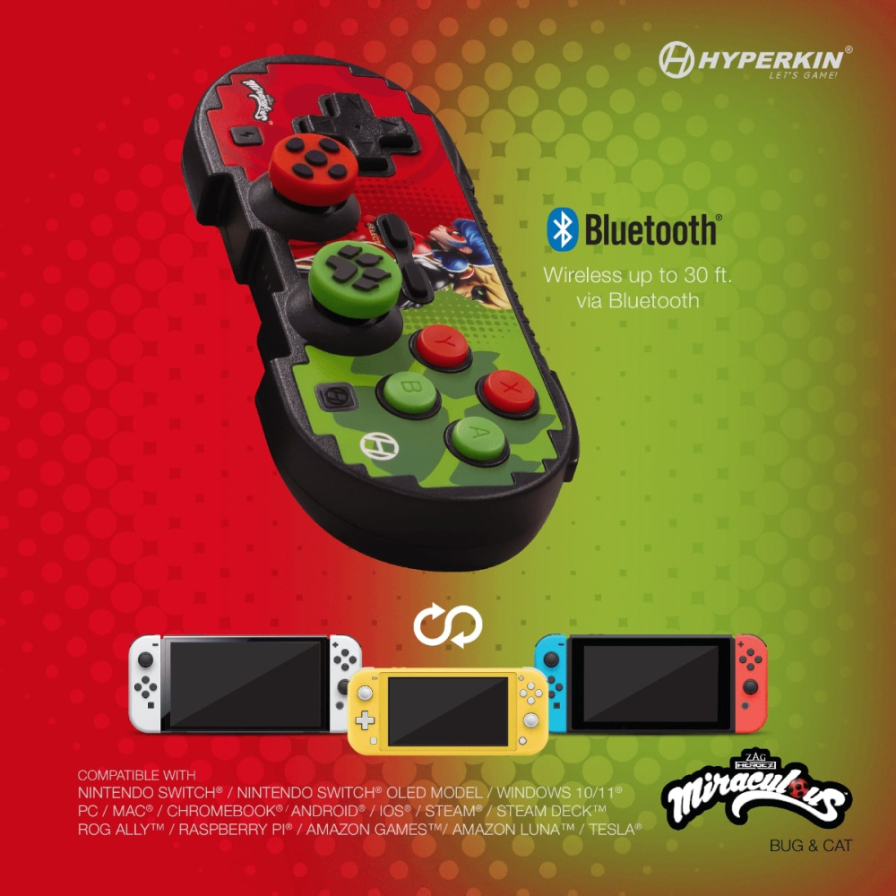 Hyperkin Pixel Art Miraculous Wireless bug&cat Gamepad Grün, Rot