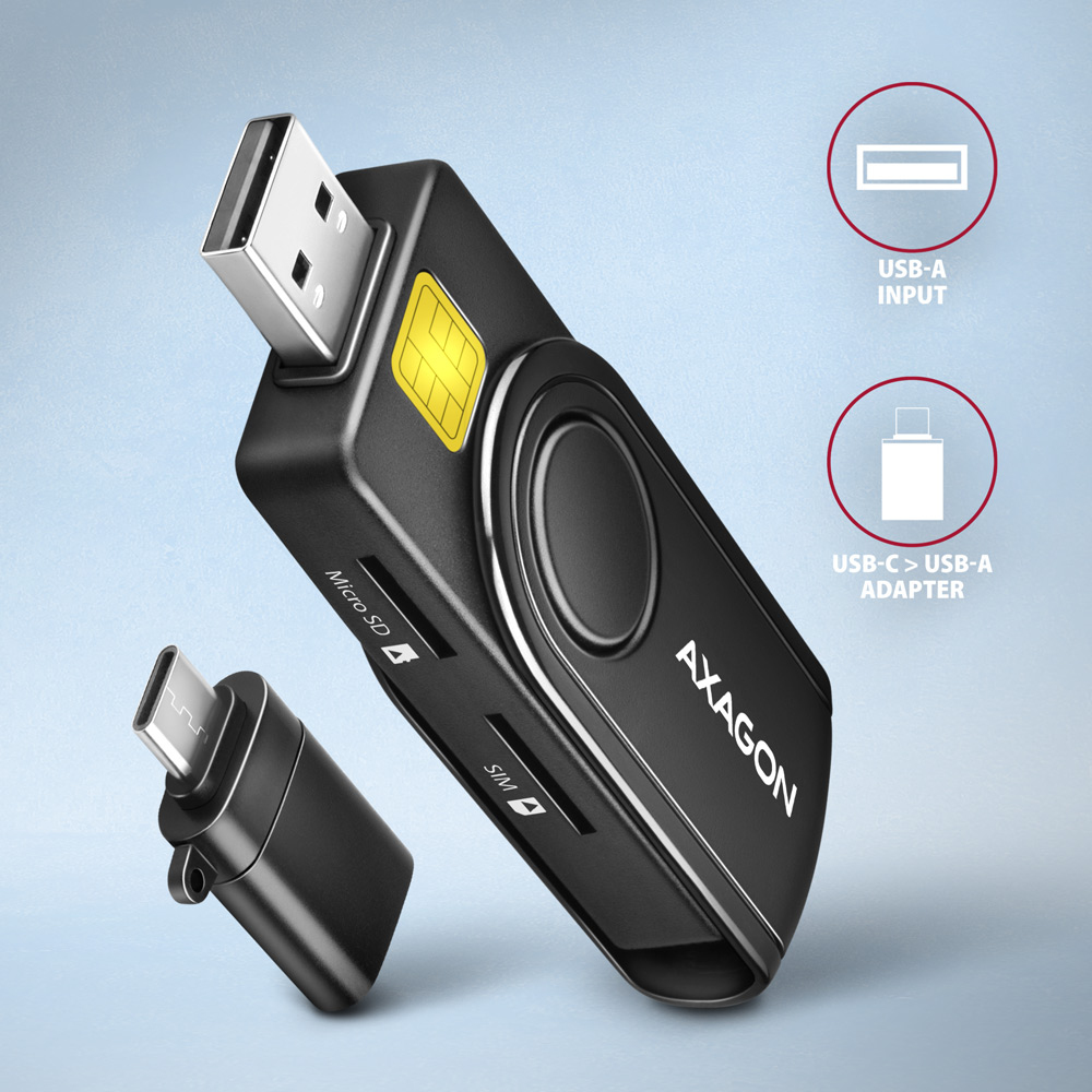 AXAGON CRE-SMP2A Smart Card & SD/microSD/SIM Kartenleser USB 2.0 Schwarz