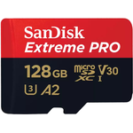 SanDisk Extreme® PRO 128GB (Flash-Speicherkarte microSDXC mit SD-Adapter UHS-I U3, A2, Class 10, Video Speed Class 30) (SDSQXCD-128G-GN6MA)