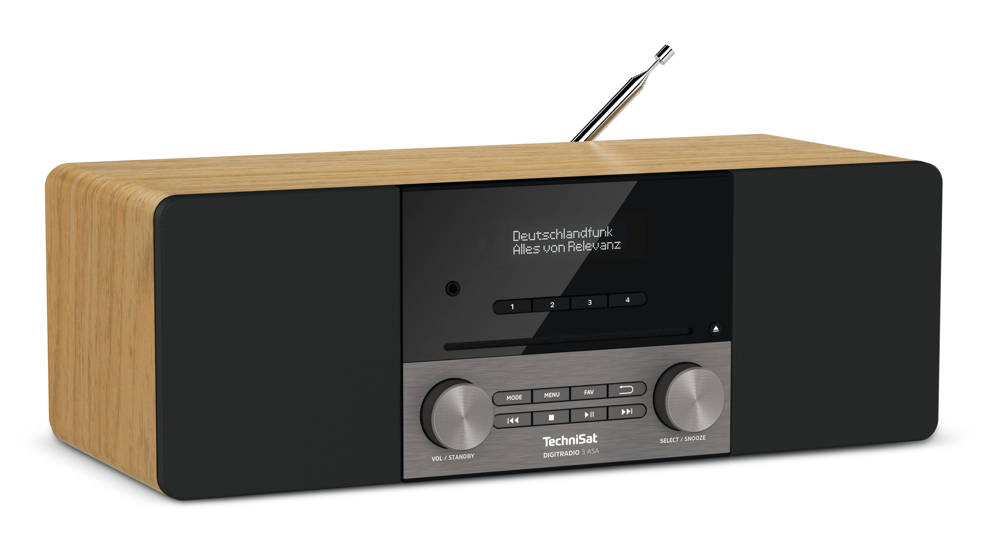 TechniSat DIGITRADIO 3 ASA Tragbares Radio DAB+ UKW 20 W Bluetooth CD-Player Blackberry, Eiche