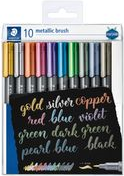 STAEDTLER Pinselstift metallic brush, 10er Etui flexible Pinselspitze, pigmentierte metallic-farbende Tinte, - 1 Stück (8321 TB10)