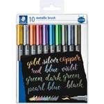 STAEDTLER Pinselstift metallic brush, 10er Etui flexible Pinselspitze, pigmentierte metallic-farbende Tinte, - 1 Stück (8321 TB10)