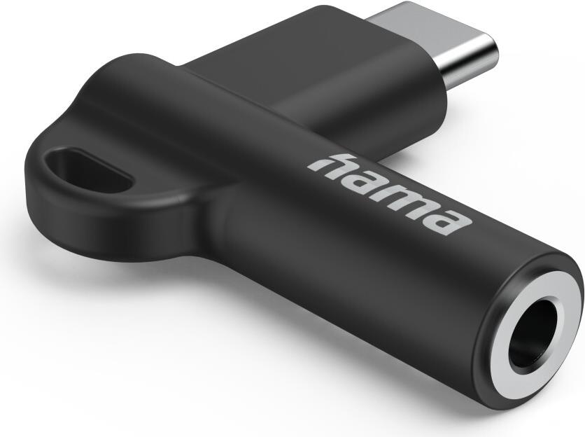 Hama Aux-Adapter USB-C – 3,5-mm-Klinke-Buchse, 90° Winkelstecker, Schwarz (00201701)