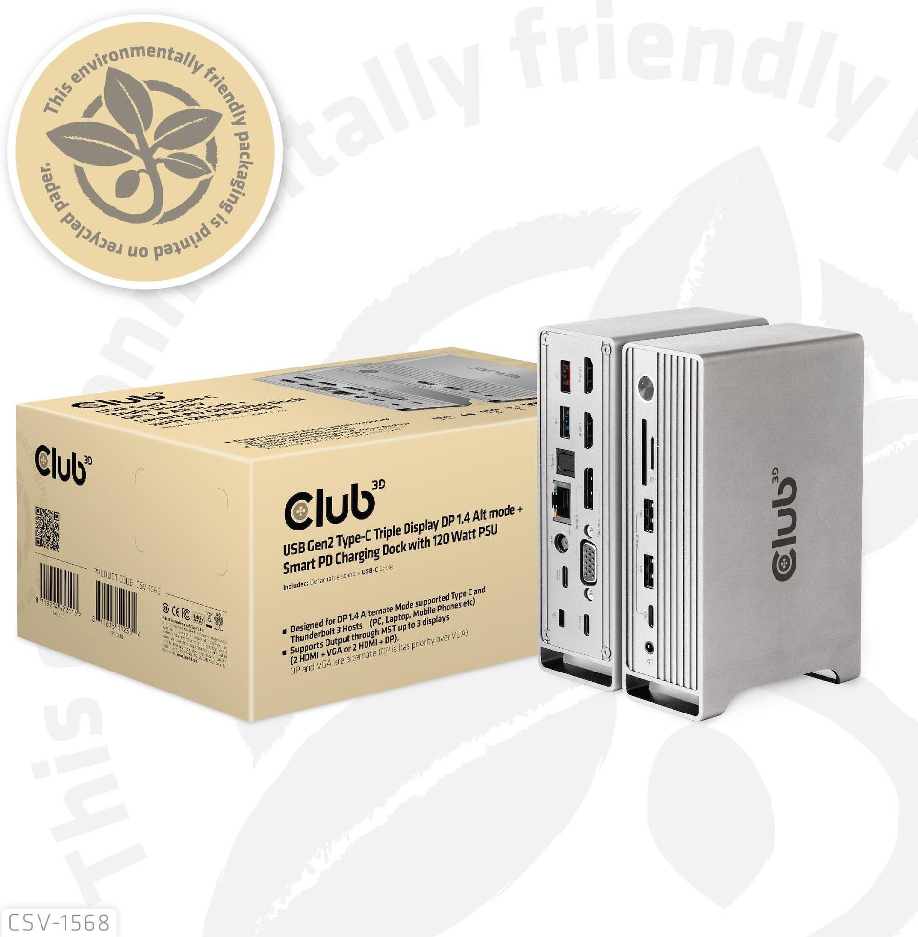 Club 3D CSV-1568 Dockingstation USB-C Triple Display 120 W Metallic