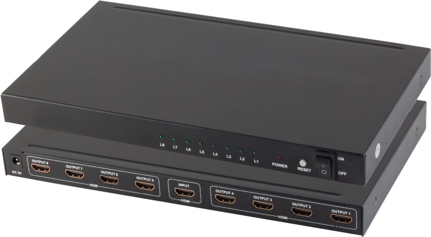 S-CONN shiverpeaks ®-PROFESSIONAL--HDMI Verteiler 1x8, Metall, 4K30Hz, schwarz (SP05-03008)