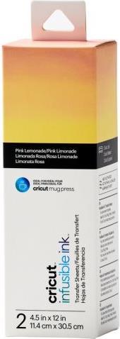 Cricut Infusible Ink. Produkttyp: Hitzebeständige Vinylfolie, Typ: Glattes wärmeübertragendes Vinyl, Produktfarbe: Pink, Gelb. Breite: 114 mm, Länge (mm): 30,5 cm. Verpackungsart: Karton mit Aufhänger. Blätter pro Packung: 2 Blätter (2008887)