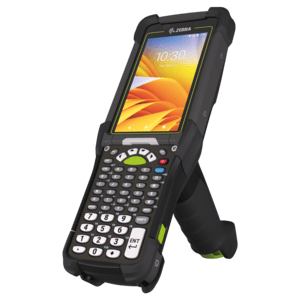 Zebra MC9400/MC9450, 2D, SE4770, Alpha, Gun, BT, WLAN, NFC, Android, GMS Mobiles Datenerfassungsgerät, 2D, Imager (SE4770), Bildschirmdiagonale: 10,9cm (4,3''), Tastenfeld (Anzahl Tasten 53 keys, alphanumerisch), Pistolengriff, Vibration, Bluetooth, WLAN (Wi-Fi 6E), NFC, Micro SD-Slot, Qualcomm Octa Core, 2,4GHz, RAM: 6GB, Flash: 128MB, Android, inkl.: Google Mobile Services, Akku, 7000mAh, Schutzart: IP65, IP68 (MC9401-0G1J6DSS-A6)