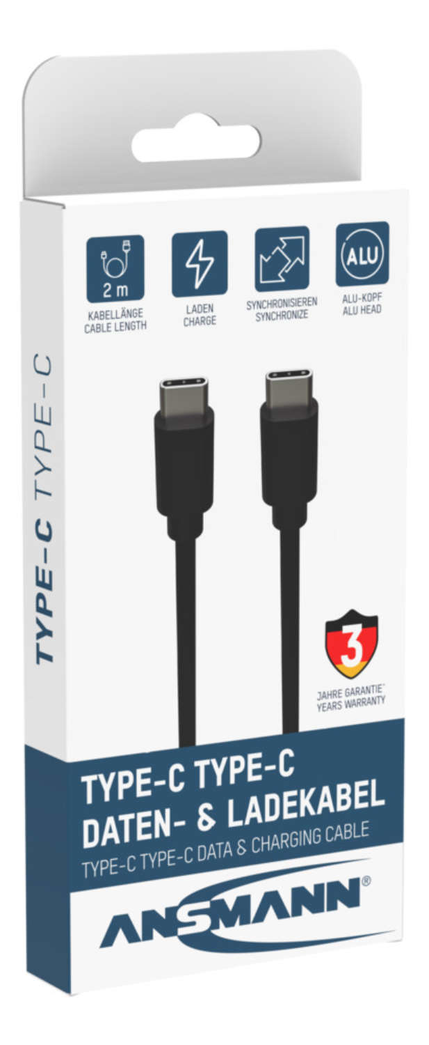 Ansmann 1700-0122 USB-Kabel 2 m USB-C auf USB-C 5 Gbit/s Schwarz