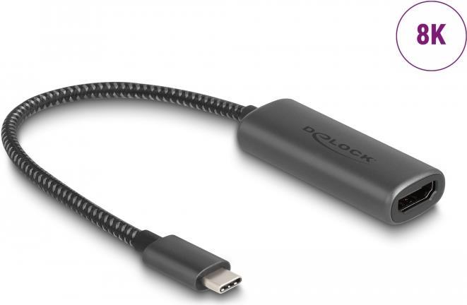 Delock - Videoadapter - 24 pin USB-C männlich zu HDMI weiblich - 20cm - Grau - unterstützt 8K 30 Hz (7680 x 4320), Unterstützung für 3D-Video, DP Alt Modus-Support (64229)