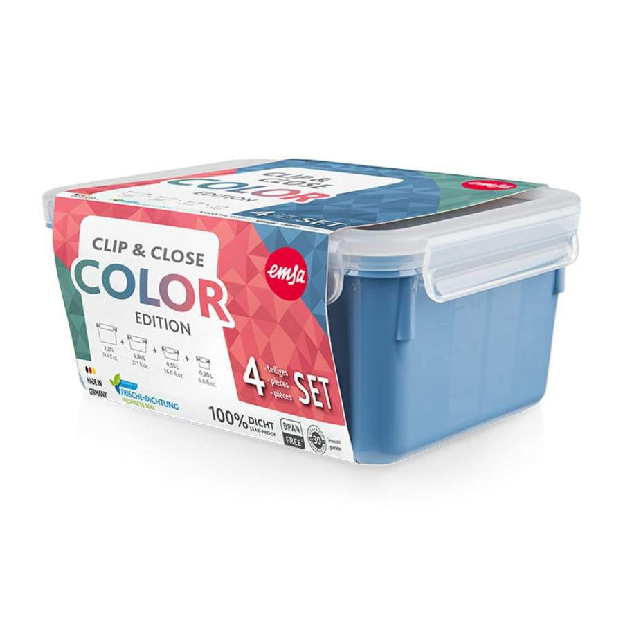 EMSA Clip & Close Vorratsbehälter Set Rechteckig 3,55 l Blau