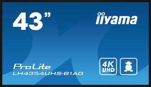 iiyama LH4354UHS-B1AG Signage-Display Digital Beschilderung Flachbildschirm 108 cm (42.5" ) LCD WLAN 500 cd/m² 4K Ultra HD Schwarz Eingebauter Prozessor Android 11 24/7 [Energieklasse G] (LH4354UHS-B1AG)