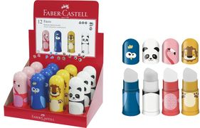 FABER-CASTELL Radierer-Spitzer-Kombi Faces, im Display Einfachspitzdose für Blei- und Farbstifte, geeignet für alle - 12 Stück (583513)