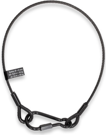 SAFETEX Safety-Sicherungsseil Blackline mit Kausche & Karabinerhaken (DGUV bis 40,0kg | Seil-Ø: 8,00mm | schwarz) - 0,80m (SAFETY-08B-FWK-00.80)
