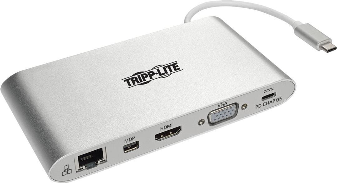 Eaton PowerWare Tripp Lite USB C Docking Station 4K USB Hub USB 3.1 Gen 1 w/ USB-A, HDMI, VGA, mDP, Gigabit Ethernet, Mem Card, 3.5 mm & USB-C Charge 4K @ 30Hz, USB-C, USB Type C, USB Type-C (U442-DOCK1)