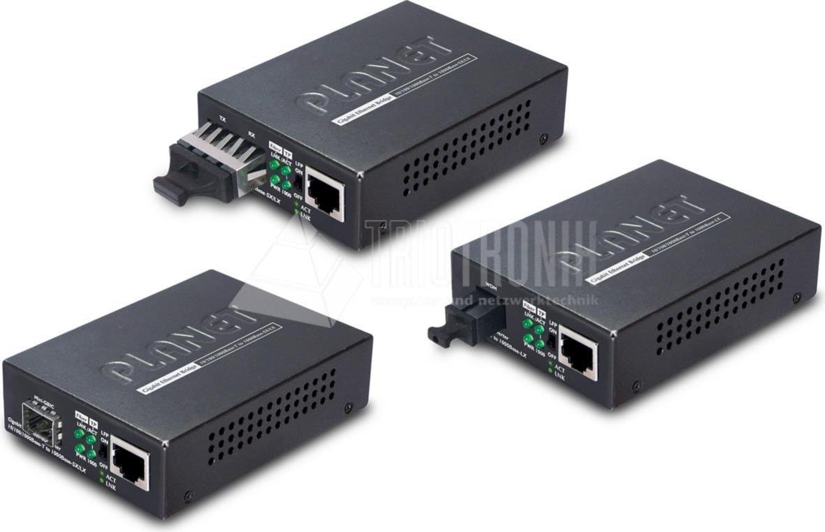 PLANET 10/100/1000BASE-T to Netzwerk Medienkonverter 2000 Mbit/s 1310 nm Schwarz (GT-802S40)
