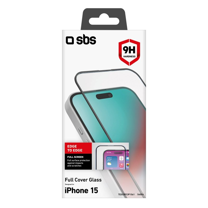 SBS Mobile Full Cover Displayschutzfolie aus Glas für Apple iPhone 15 Transparent
