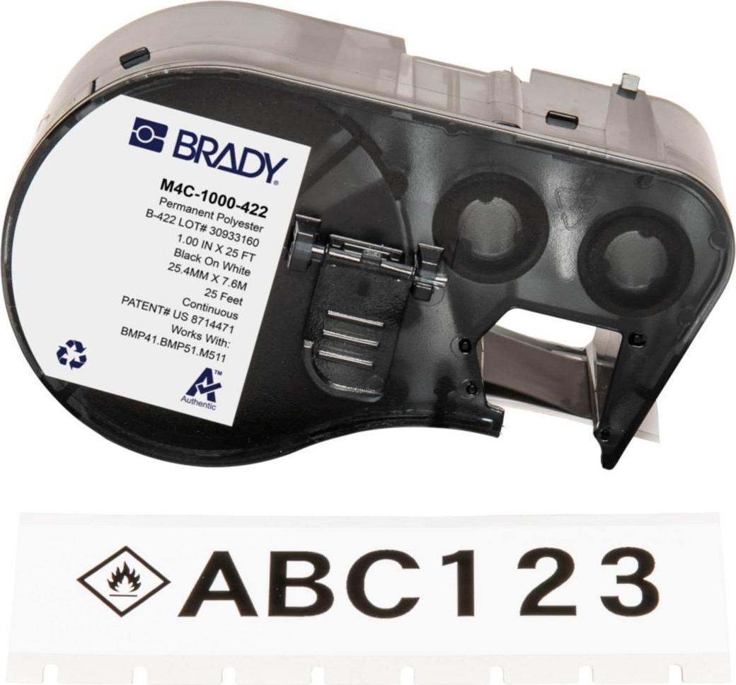 Brady Corporation M4C-1000-422 Polyester Schwarz auf weiss glänzend 25.40 mm x 7.62 m permanent (M4C-1000-422)