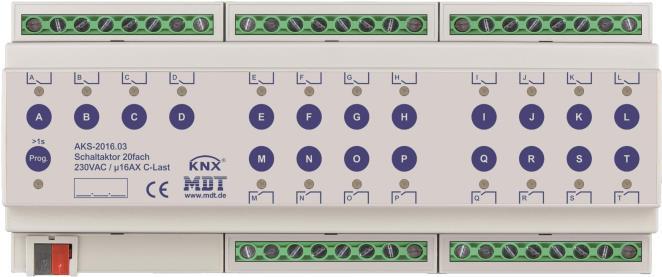 MDT - Schaltaktor 20-fach, 12TE REG, 16A, 230VAC, C-Last, 140ìF (AKS-2016.03)