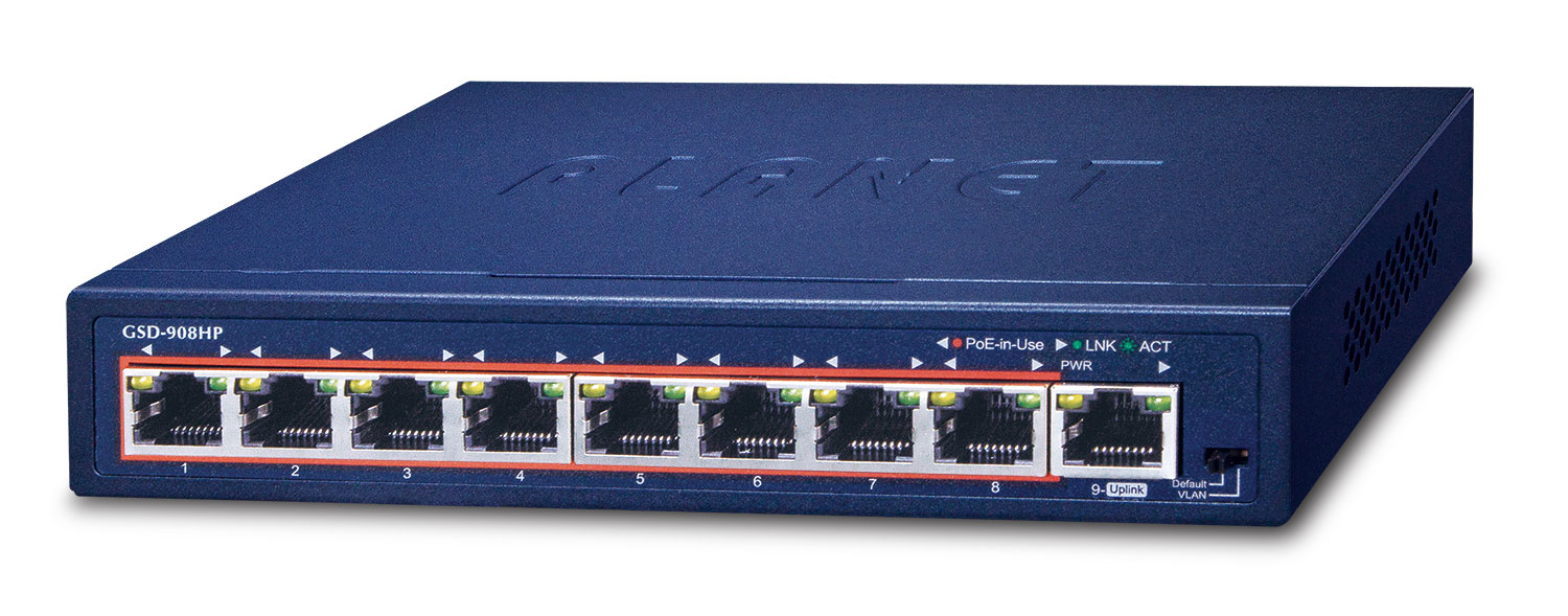 Planet GSD-908HP 8-Port PoE+ Gigabit Switch 120 W Schwarz